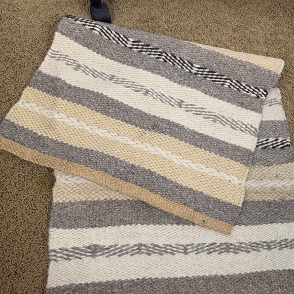 VTG Wool Hand Woven Table Runner Topper Small Rug 61 X 21 Neutral Earth Chunky - Picture 10 of 13